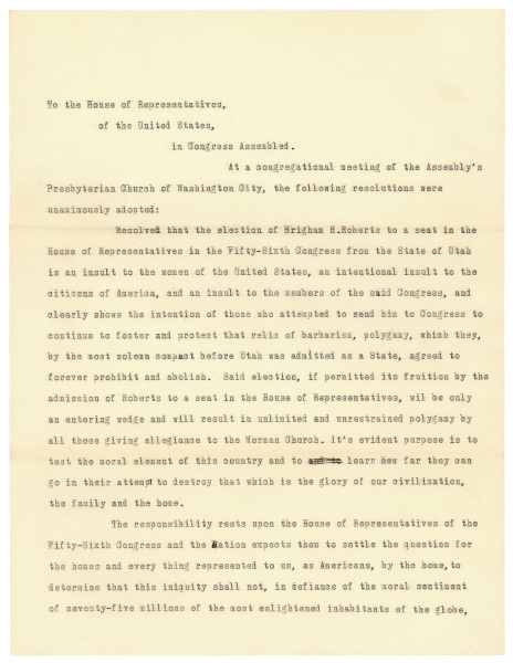 Petition Against Brigham H. Roberts