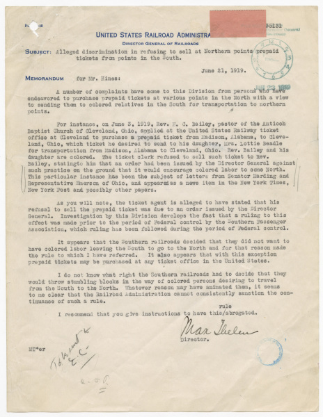 Letter wartime regarding discrimination